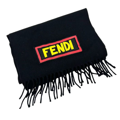 Pre-Owned FENDI Black Scarf featuring embroidered lettering SZ3102601040462
