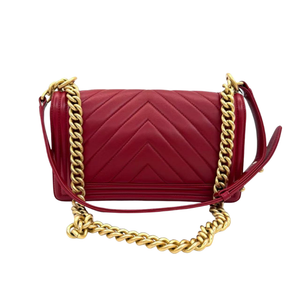 Pre-Owned CHANEL Le Boy Medium Flap Bag in burgundy chevron leather N23909162