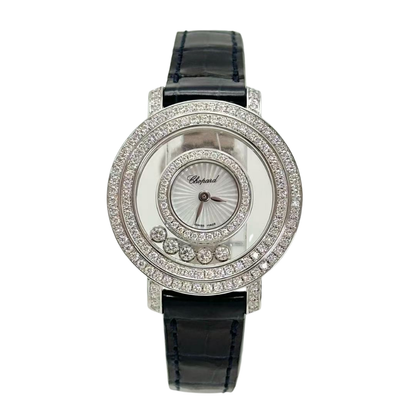 Pre-Owned Chopard Happy Diamonds Icons collection 18k white gold  diamonds and a premium leather strap SZ5102604162682