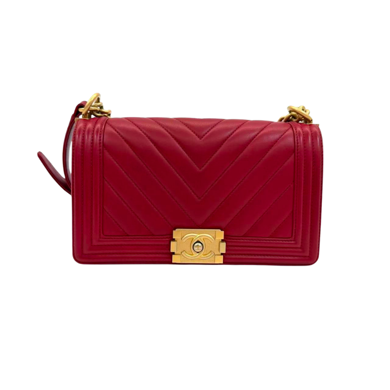 Pre-Owned CHANEL Le Boy Medium Flap Bag in burgundy chevron leather N23909162