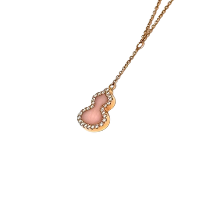Pre-Owned QEELIN Wulu 18K Gold, Pink Opal, and Diamond Gourd Necklace (Model: ABE1468T) SZ6042606264690