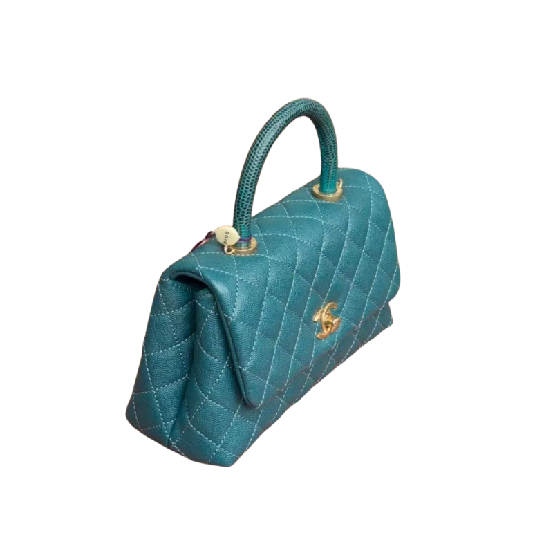 Pre-Owned CHANEL Small Coco Handle Bag in Peacock Green SZ6022607091811