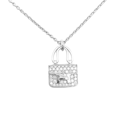 Pre-Owned Hermès Amulettes Constance Pendant Necklace crafted in 18K White Gold with Full Pavé Diamonds SZ3022607275244