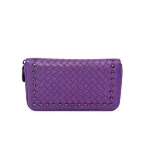 Pre-Owned Bottega Veneta Intrecciato Studded Zip-Around Wallet N22021343
