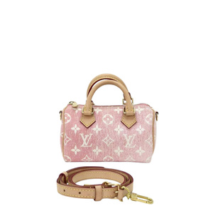 Pre-Owned Louis Vuitton Nano Speedy Pink Denim Jacquard Handbag SZ3022604050819