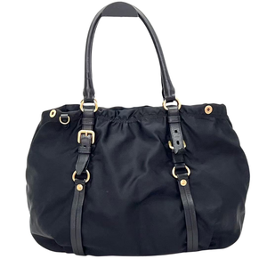 Pre-Owned Prada Tessuto Nylon and Leather Gathered Tote (specifically matching classic vintage models like the BR4259) SZ3042607163403