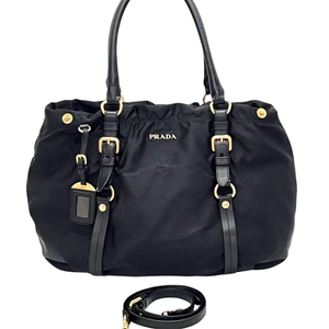 Pre-Owned Prada Tessuto Nylon and Leather Gathered Tote (specifically matching classic vintage models like the BR4259) SZ3042607163403