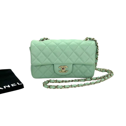 Pre-Owned CHANEL Mint Green Gold-Hardware CF "Big Mini" Shoulder/Crossbody Bag SZ6042607204204