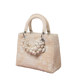 Pre-Owned DIOR Medium Ivory Tweed Pearl Lady Dior SZ3022606040497
