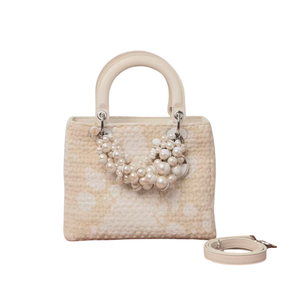 Pre-Owned DIOR Medium Ivory Tweed Pearl Lady Dior SZ3022606040497