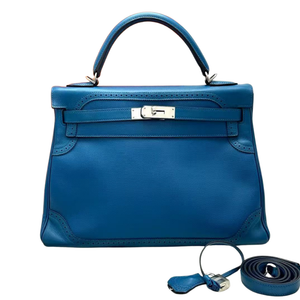 Pre-Owned Hermès Kelly 32 Ghillies in Turquoise a rare limited edition that features distinctive decorative brogue detailing SZ3062512161419