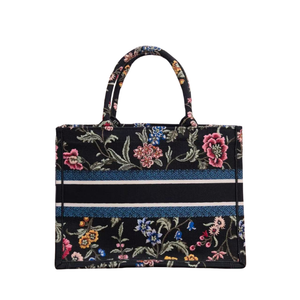 Pre-Owned Dior Medium Book Tote Black Multicolor Dior Petites Fleurs embroidery SZ3102606050616