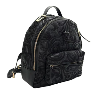 Pre-Owned Versace backpack featuring elaborate Medusa embroidery and a gold chain strap SZ3102607020336