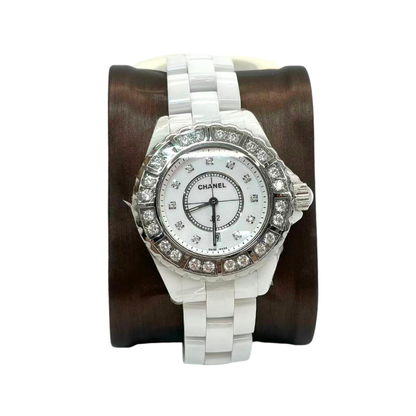 Pre-Owned Chanel J12 White Ceramic Diamond-Set Watch N23387385