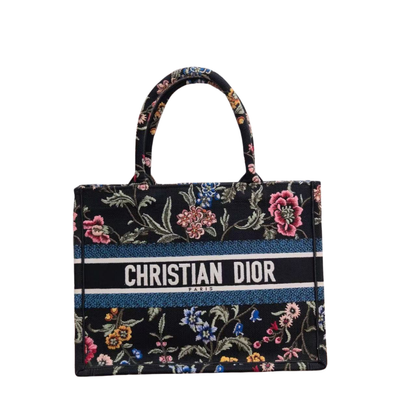 Pre-Owned Dior Medium Book Tote Black Multicolor Dior Petites Fleurs embroidery SZ3102606050616