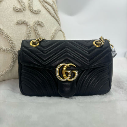 Pre‑Owned Gucci GG Marmont Black Quilted Chain Shoulder Bag N24669036