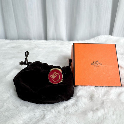 ✨Pre-Owned Hermès Camaille Scarf Ring 🐴 | Gold & Red Horse Motif | Brand New with Box WWL21018524