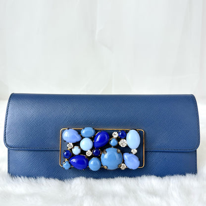 Pre-Owned Prada Jeweled Flap Wallet (Navy Blue) /N25208481