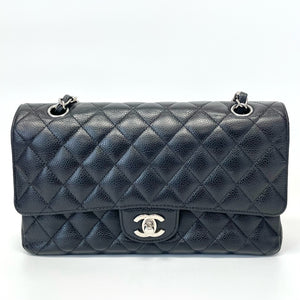 Pre-Owned Chanel Classic Double Flap Medium 25 Black Caviar Silver Hardware