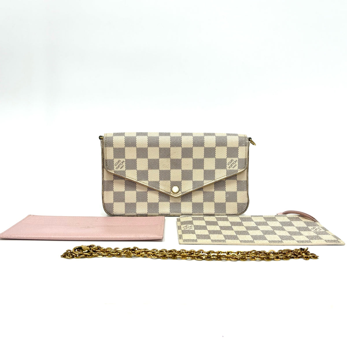 Pre-Owned Louis Vuitton Damier Azur Pochette Felicie Chain Wallet (2017) /N25210484