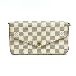 Pre-Owned Louis Vuitton Damier Azur Pochette Felicie Chain Wallet (2017) /N25210484