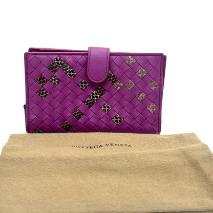 Pre‑Owned Bottega Veneta Intrecciato Python Trim Long Flap Wallet N23374902