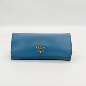 Pre-Owned Prada Saffiano Leather Flap Wallet (Navy Blue) /N25205371