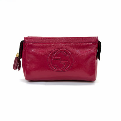 Pre-Owned Gucci Soho Patent Leather Clutch  | Stunning Burgundy | GG Logo + Tassel N24865470