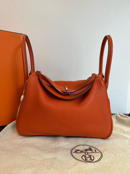 Pre-Owned Hermès Lindy 34 in Orange Togo Leather Silver Hardware Square T Year 2015 N23927537