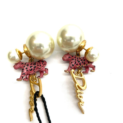 Pre-Owned Dior Pink Leopard Charm Pearl Drop Earrings N24479438