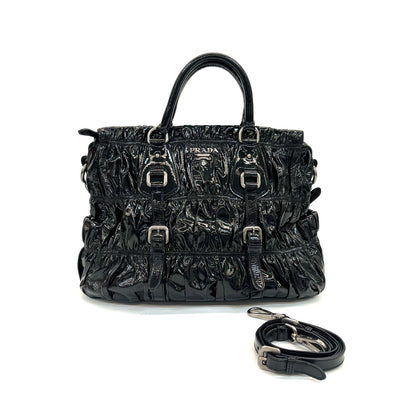 Pre-Owned Prada Black Patent Leather Gathered Tote Handheld Shoulder Crossbody Bag N24471542