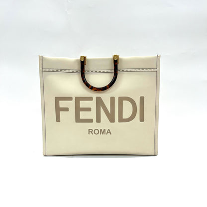 Pre‑Owned Fendi Off‑White Tote Bag with Tortoiseshell Handle N24561178