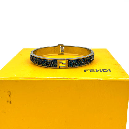 Pre‑Owned Fendi FF Blue Pave Crystal Hinged Bangle Bracelet Size M N24579965