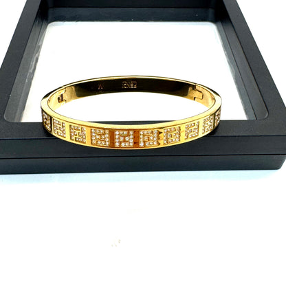 Pre‑Owned Fendi FF Pave Crystal Hinged Bangle Bracelet Size M N24579929
