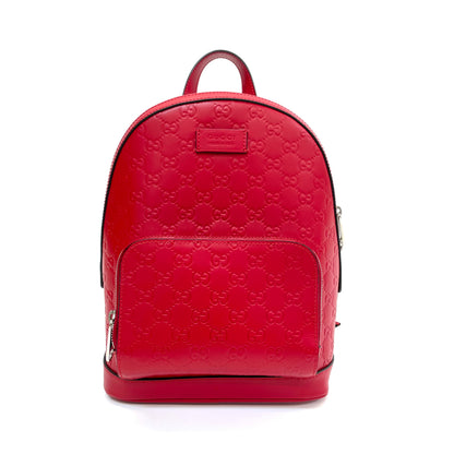 Pre‑Owned Gucci Red Embossed GG Leather Backpack N24673904