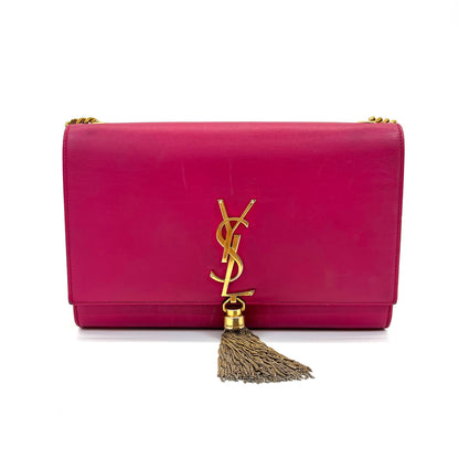Pre-Owned Saint Laurent Kate Tassel Chain Wallet in Smooth Leather, a classic YSL crossbody bag with iconic YSL metal logo and gold-toned fringe N24705441