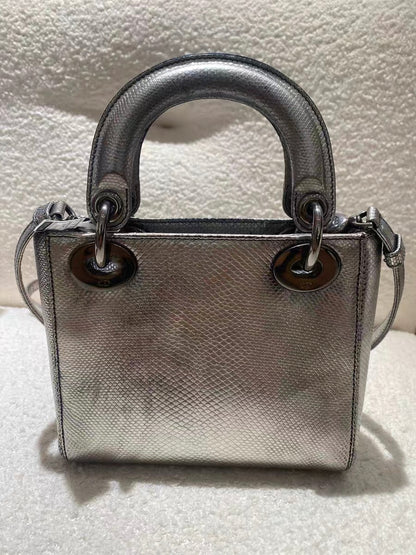 ✨Pre-Owned Rare Dior Lady Dior Medium (3-Slot) Snakeskin 🐍 | Metallic Silver + Silver HW | 2014 N24750855