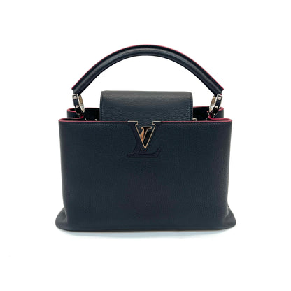 ✨Pre-Owned LOUIS VUITTON Capucines BB Taurillon Leather Top Handle 👜 | 21cm Navy/Pink | N24775884 💫