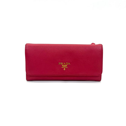 ✨Pre-Owned Prada Saffiano Leather Long Wallet 🌹 | Iconic Burgundy + Gold HW | 20cm N24830225