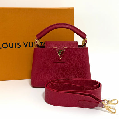 ✨Pre-Owned LV Capucines Mini Taurillon 👜 | Scarlet Red & Gold HW | Stunning Color N24841534