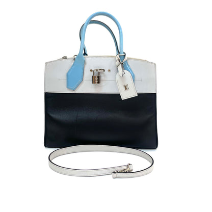 Pre-Owned LV City Steamer PM Tri-Color Tote  | White, Black & Blue | Incl. Strap & Lock N24927971