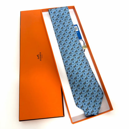 Pre-Owned Hermès Blue Pony Motif Men's Silk Twill Tie /N24996110