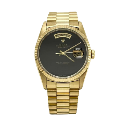 Pre-Owned Rolex Day-Date 36 Reference 18238 featuring a highly collectible, minimalist stone Onyx Dial SZ5032606040549