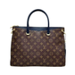 Pre-Owneded Louis Vuitton Pallas MM in Classic Monogram with a Marine Bleu (dark blue) calfskin leather accent panel SZ3032607143151