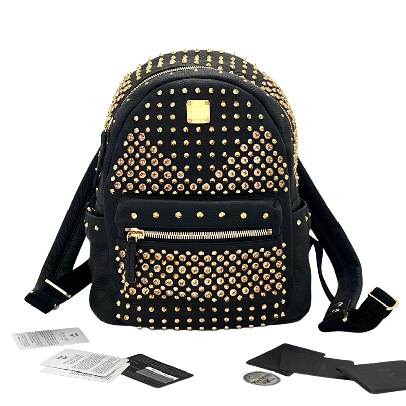 Pre-Owned MCM x Swarovski collaboration black and gold studded rhinestone backpack SZ3032605285036