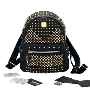 Pre-Owned MCM x Swarovski collaboration black and gold studded rhinestone backpack SZ3032605285036