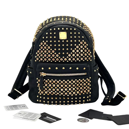Pre-Owned MCM x Swarovski collaboration black and gold studded rhinestone backpack SZ3032605285036