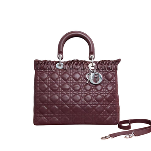 Pre-Owned Christian Dior Burgundy Lambskin Cannage Bow Lady Dior Satchel SZ3072606081511