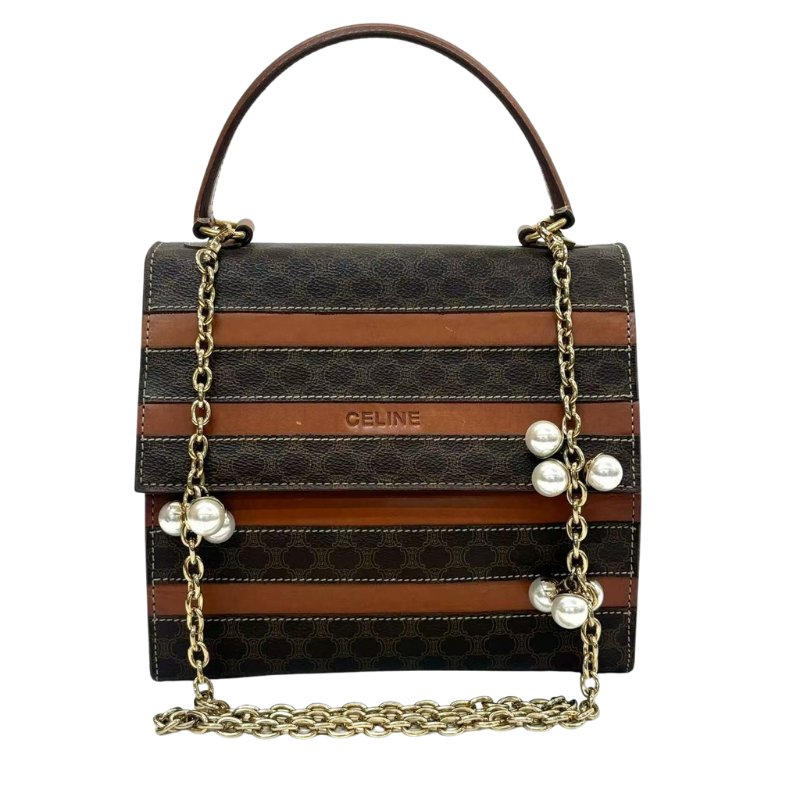 Pre-Owned CELINE Vintage Macadam (Triomphe Canvas) &amp; Stripe Accordion Handbag N23727659