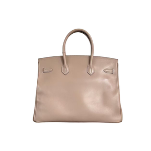 Pre-Owned Hermès Birkin 35 in a light taupe or grey-toned leather with silver-tone (palladium) hardware SZ3102606101916